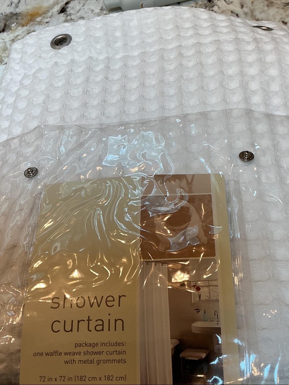 White Waffle Weave Shower Curtain with Metal Grommets